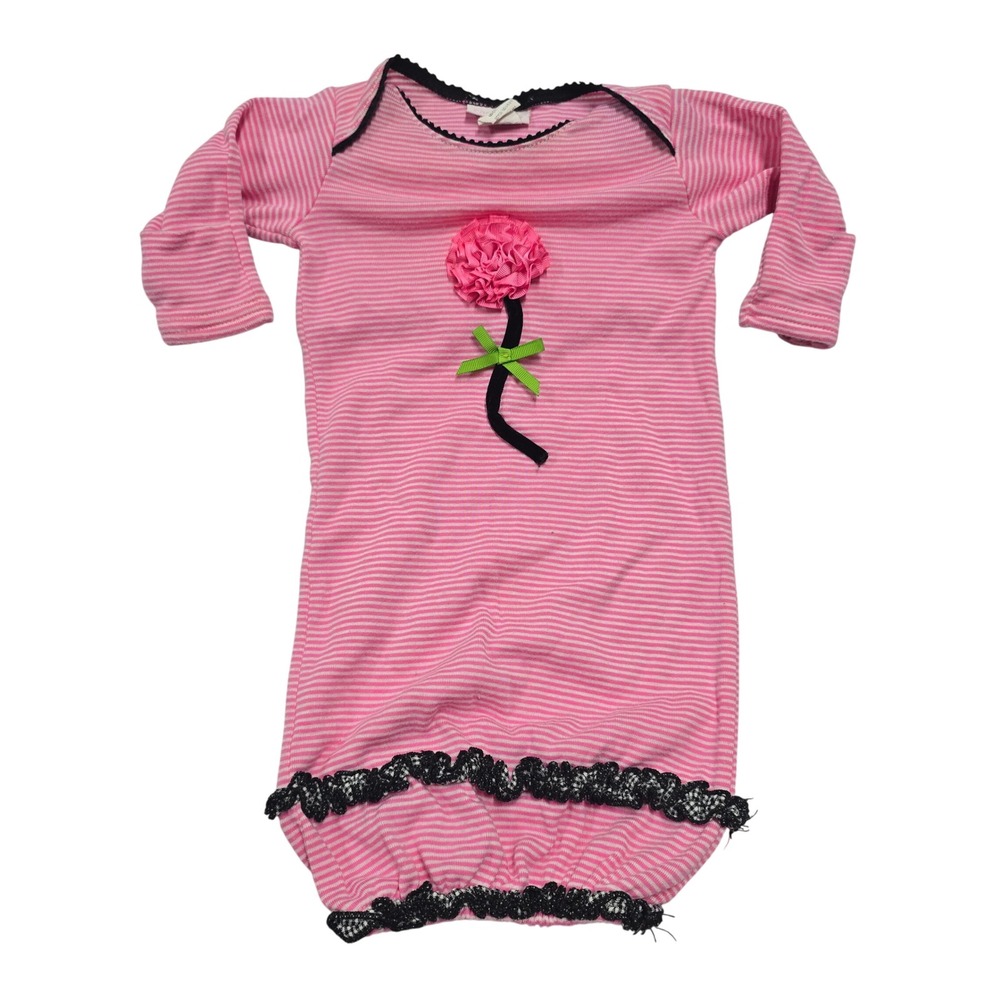 Cach Cach Baby Girl Pink White Black Stripe Gown Flower Sleepwear 0 3 Months